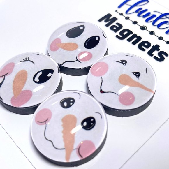 Set of 4 Handcrafted Magnets Snowman Faces - Refrigerator Kitchen Whiteboard - Picture 3 of 3